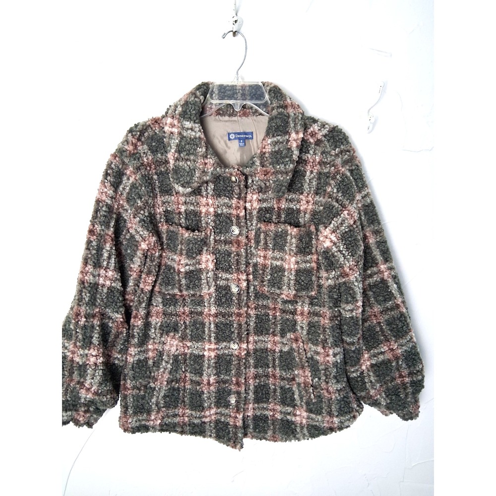 Democracy Plaid Sherpa Blouson‎ Sleeve Jacket Size Small Lined Pockets Cabingirl